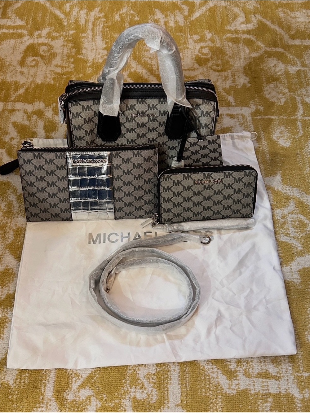 Michael Kors grey & Black Mercer duffle Set